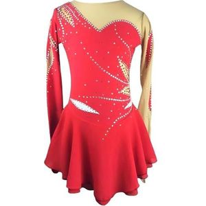 Rood,11/13,PONNYC Schaatsjurk Voor Meisjes Kunstschaats Kostuums Met Lange Mouwen Handgemaakte Winter Sport Kleding Hoge Elasticiteit Turnpakjes Voor Artistieke Gymnastiek