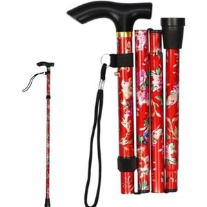 JJiaoLinin - Wandelstok - Inklapbaar - Elegante Rode Bloemenprint - Verstelbare Hoogte van 84 tot 93 cm