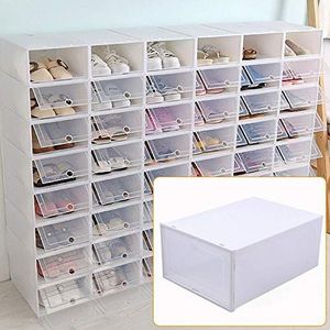 Lightakai 24 stuks schoenendozen, transparante schoenendozen, opvouwbare plastic schoenenopbergdoos, stapelbaar, eenvoudig te monteren, ruimtebesparend, 33 x 23 x 14 cm wit