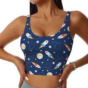 Rocket in Space Print Comfortabele Vrouwen Sport Vest Yoga Workout Vest voor Vrouwen Lichtgewicht Zomer, Zwart, S