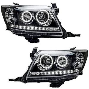 Paar Koplampen Zwart DRL HALO Projector Lamp Angel Eyes voor Toyota HILUX 2005 2006 2007 2008 2009 2010 2011 2012 2013 2014 2015