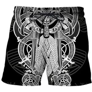 Middeleeuwse Viking Celtic Raven Shorts, Unisex 3D-geprinte Nordic Odin Warrior Fenrir Wolf Casual Harajuku Sport T-shirt, Pagan Beach Party Ademende Tops(Odin shorts,L)