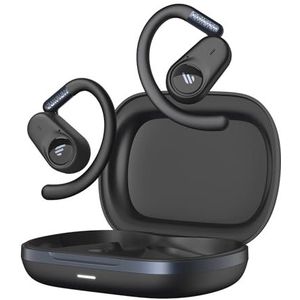 Edifier A6 Open-ear koptelefoon, Bluetooth 5.4 draadloze oordopjes, LDAC Hi-Res Audio, AI heldere gesprekken, verstelbare oorhaken, 40 uur speeltijd, Zwart