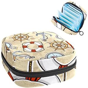 Maandverband Opbergtas,Draagbare maandverband Opbergzak,Nautisch patroon, Meerkleurig, 4.7x6.6x6.6 in/12x17x17 cm