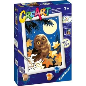 Ravensburger - CreArt E-serie: Uil in maanlicht, schilderset op nummer, bevat een voorbedrukt bord, een kwast, kleuren en accessoires, creatief spel voor jongens en meisjes vanaf 7 jaar