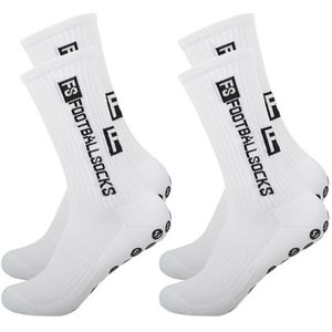 Enreluya Antislip voetbalsokken (2 paar), maat 40-46, voetbalsokken voor dames en heren, ademend en elastisch, optimaal draagcomfort, wit