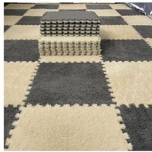 12 Stuks 12x12 Inch (30,5x30,5 Cm) 0,4 Inch Pluche EVA-schuim In Elkaar Grijpende Tapijttegels Voor Woonkamer En Slaapkamer(Gray Apricot)