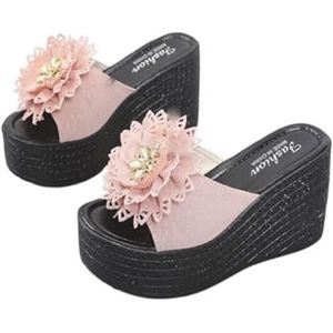 LDOZ Dames sandalen strand bloemen knoop mode Romeinse sleehak sandalen voor(Pink,9.5)