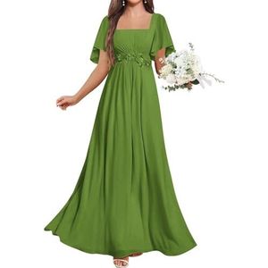 KURFACE Chiffon Moeder van de Bruid Jurken met Mouwen Kant Applique Flutter Mouw Bruidsmeisje Jurk Formele Jurk, Olijfgroen, 32