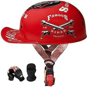 Motorhelmen In Honkbalstijl - Vintage Motorhelm Met Open Gezicht En Snelsluiting, DOT Goedgekeurde Halve Motorhelm A,XXL (61-62CM)