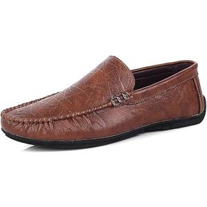 Loafers for heren, ronde neus, kunstleer, loafers, flexibele, comfortabele, lichtgewicht, casual instappers (Color : Brown, Size : 44 EU)