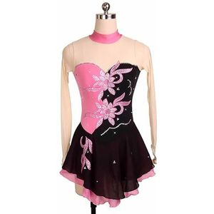 UPPJPBSW Dames Ijshockey Jurk Mouwloos Kunstrijpak Ritmische Gymnastiek Met Strass Chiffon Jurk,Black+rose red,L