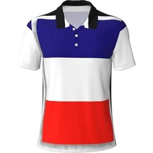 Jkkghll Franse vlag print ademend polo korte mouwen T-shirts casual uitstapjes camping golf lente zomer, Zwart, XXL