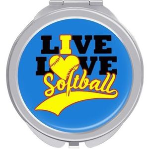 Live Love Softbal Compacte Spiegel Ronde Pocket Make-up Spiegel Dubbelzijdige Vergroting Opvouwbare Draagbare Handspiegel