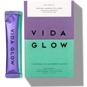 Vida Glow - Natuurlijke gehydrolyseerde mariene collageenzakjes | Bevordert stralende huid + verzacht fijne lijntjes (gemengd, 14 zakjes)