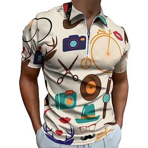 Hipster retro bril snorren poloshirt voor heren casual T-shirts met ritssluiting T-shirts golftops slim fit
