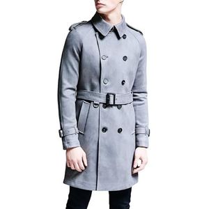 Heren Suede leer bruin groen grijs warme trenchcoat - kleurvariatie overjas voor de winter, Grijs, XL