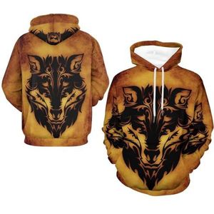 3D-print Noorse levensboom viking hoodies, ademende zweetabsorberende trui, los sweatshirt met lange mouwen voor koppels(Viking wolf,2XL)