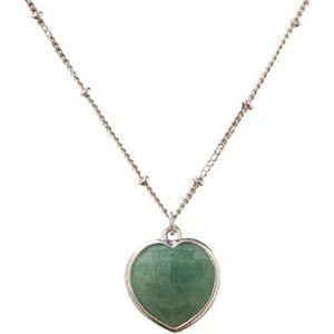 Crystal Heart Pendant Fashion Necklace Silver Chain Stone Choker Jewelry For Women Valentines Gift (Color : Green Aventurine)