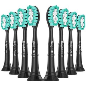 BrightDeal Reserveborstels compatibel met Philips Sonicare - opzetstukken voor tandenborstels, compatibel met Sonicare HealthyWhite, EasyClean elektrische tandenborstel, 8 stuks, zwart