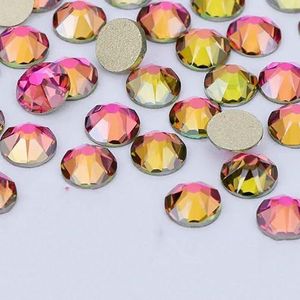 2088 DIY kristal nageldecoraties zonder hotfix, 8 grote en 8 kleine strass steentjes, platte achterkant, plaknagels voor nagelkunst - roze vitrail - SS20-1440 stuks