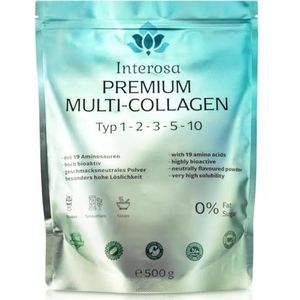 INTEROSA Collageenpoeder 500 g - Collageenpeptiden Type 1 2 3 5 10 - Hoogwaardig collageencomplex - Kollageenhydrolysaat smaakloos - Eiwit perfect oplosbaar