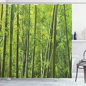 RAMOTE Bamboe douchegordijn groen bamboe badkamer 3D douchegordijnen, schimmelbestendig, waterdicht, wasbaar, badkameraccessoires met 12 haken, 240 x 200 cm