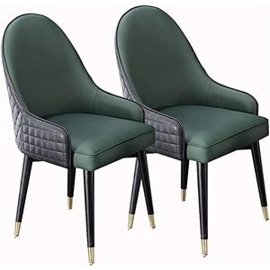 GEIRONV Moderne eetkamerstoel set van 2, microfiber lederen fauteuil met massief houten poten hoge rugleuning gewatteerde zachte zitting accentstoelen Eetstoelen (Color : Dark green, Size : 48x45x91