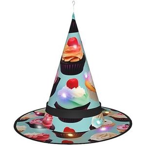 SSIMOO Kleurrijke cupcakes Halloween heksenhoed voor dames - led-oplichtende pet - ideaal voor feesten en rollenspellen