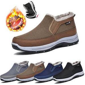 Schoenen zonder veters voor heren Leren winterschoenen voor heren Antislipschoenen Comfortabel en koudebestendig Casual schoenen(Brown,45 EU)