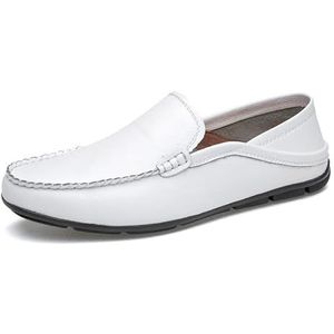 Heren loafers ronde neus effen kleur schort teen loafer schoenen platte hak lichtgewicht comfortabele klassieke slip-on (Color : White, Size : 36 EU)