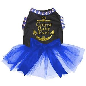 Petitebelle Sailor Anker Thema Zwart Shirt Royal Blue Tutu Puppy Hond Jurk, Small, Leuke baby ooit