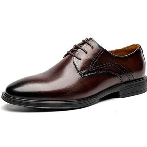 Schoenen Jurk Oxford for Heren Lace Up Ronde Gepolijste Teen Echt Lederen Derby Schoenen Antislip Lage Top Rubberen Zool Antislip Blokhak Bruiloft (Color : Dark brown, Size : 43 EU)