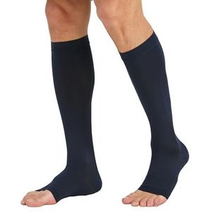 TOFLY® Compressiekousen (paar), gegradueerde compressiekousen 20-30 mmHg, ondoorzichtig, unisex, open teen, kniekousen voor spataderen, oedeem, scheenspalken, verpleging, reizen, marineblauw, L