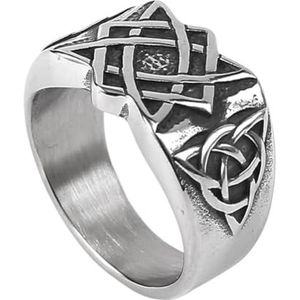 Noorse Keltische Viking Ring - Heren RVS Triquetra Knot Ring - Handgemaakte Vintage Odin Driehoek Knoopsymbool Slavische Amulet Mode Pagan Ierse Sieraden (Color : Silver, Size : 12)