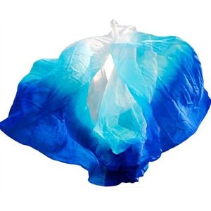 Danswaaier, zijden waaiers, Buikdans Zijden Sluier Gradiënt Sjaal Performance Handgemaakt Natuurlijke Echte Zijde Handgegooid Volwassen Vrouwen(White Blue Turquoise,300x114cm)