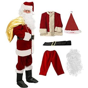 Kerstman kostuum voor mannen - Kerstmuts Snor Kerstman Pak | 5 stuks fluwelen kerstclausule outfit voor vakantie cosplay Baok