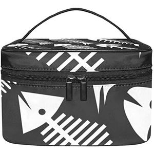 Zwart en wit zes visgraat make-up organizer tas, reizen make-up tas organizer case draagbare cosmetische tas voor vrouwen en meisjes toiletartikelen, Meerkleurig, 22.5x15x13.8cm/8.9x5.9x5.4in