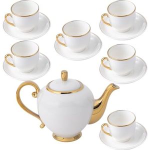 19-delige vintage keramische theeservies, theepot, kop en schotel set, vrouwen middag thee theepot set (18, gouden koord) (18, gouden koord)