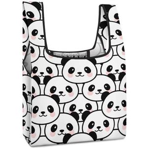 Panda gezicht herbruikbare boodschappentassen opvouwbare boodschappentassen grote opvouwbare draagtas met lange handgrepen