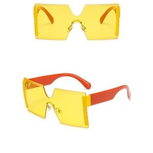 zonnebril 2020 Oversized Vierkante Randloze Zonnebril Vrouwen Merk Platte Top Zonnebril Vrouwelijke Een Stuk Reizen Gafa De Sol (A) (Kleur : C4 yellow lens)
