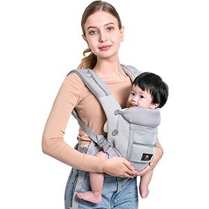 Deryan Pack babydrager voor pasgeborenen vanaf de geboorte, babydrager, draagtas baby - babydrager en babydrager ergonomisch - met opbergvak, meerdere draagposities, extra veilig (normaal, lichtgrijs)