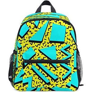 RXYY Kids Rugzakken Retro Memphis Germetrische Blauw Geel Schouder Reizen Peuter School Tas Rugzak met Borstriem voor Meisjes Jongens