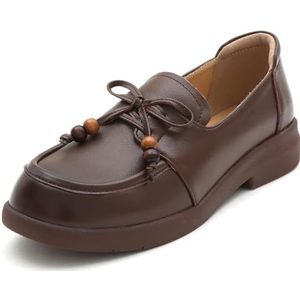 Sekiueo Dames Loafers Leren Instappers Lichtgewicht Lage Hak Wandelschoenen Werkschoenen Casual Oxford-Schoenen,Bruin,33 EU