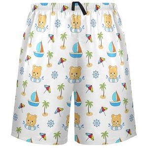 LI ZHI XIN Herenpyjamabroek, korte pyjamabroek, zomer casual shorts, elastische taille met trekkoord, rechte losse pasvorm met 2 zakken, S-XXL kleine beer matroos cartoon patroon, Meerkleurig, S