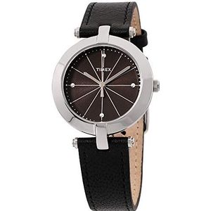 Timex Dames Greenwich | Zwart Lederen Band Minimaal Wijzerplaat Jurk Horloge TW2P79300