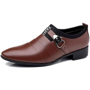 Heren Instappers Met Monniksband Schoenen Formeel Zakelijk Casual Comfortabele Schoenen,Bruin,46 EU