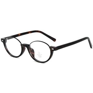 moomoobird Kleine ovale bril anti-blauw licht half metaal TR90 ronde retro glazen montuur vrouwen mannen, Luipaard Frame