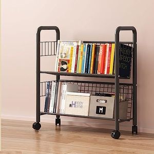 Utility-karren met wielen for boodschappen, verdikt koolstofstaalmateriaal, keukenopslagorganisator Utility-kar, volledig metalen mandopslag Art Trolley-karren met wielen(Black,2 layer)