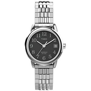 Timex Dames Easy Reader 25mm Quartz roestvrij stalen band, zilver, 12 casual horloge (model: TW2V467009J), Zilverkleur/Zwart, armband